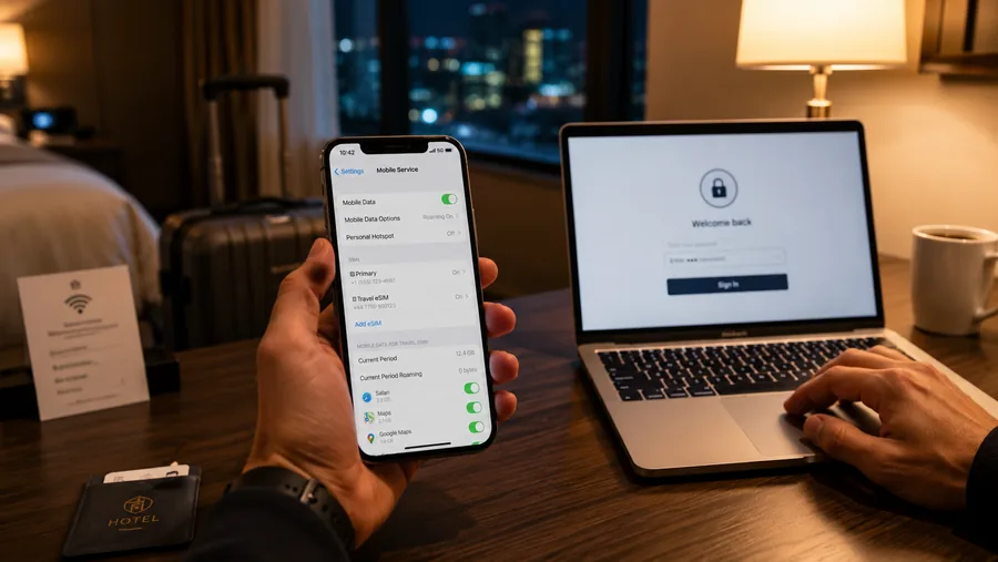 Use eSIM data over hotel WiFi for anything sensitive